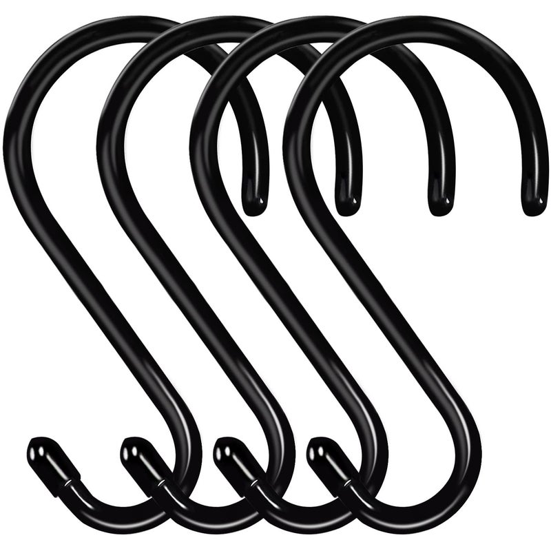 HiGift 6 Inch Large S Hooks for Hanging Heavy Duty  Non Slip Vinyl Coated S Hook for Closet  Steel Metal Black Rubber Coated S Hooks for Hanging Plant Jeans Pot Pan Clothes Purse Towel Bags- 4 Pack - Image 1